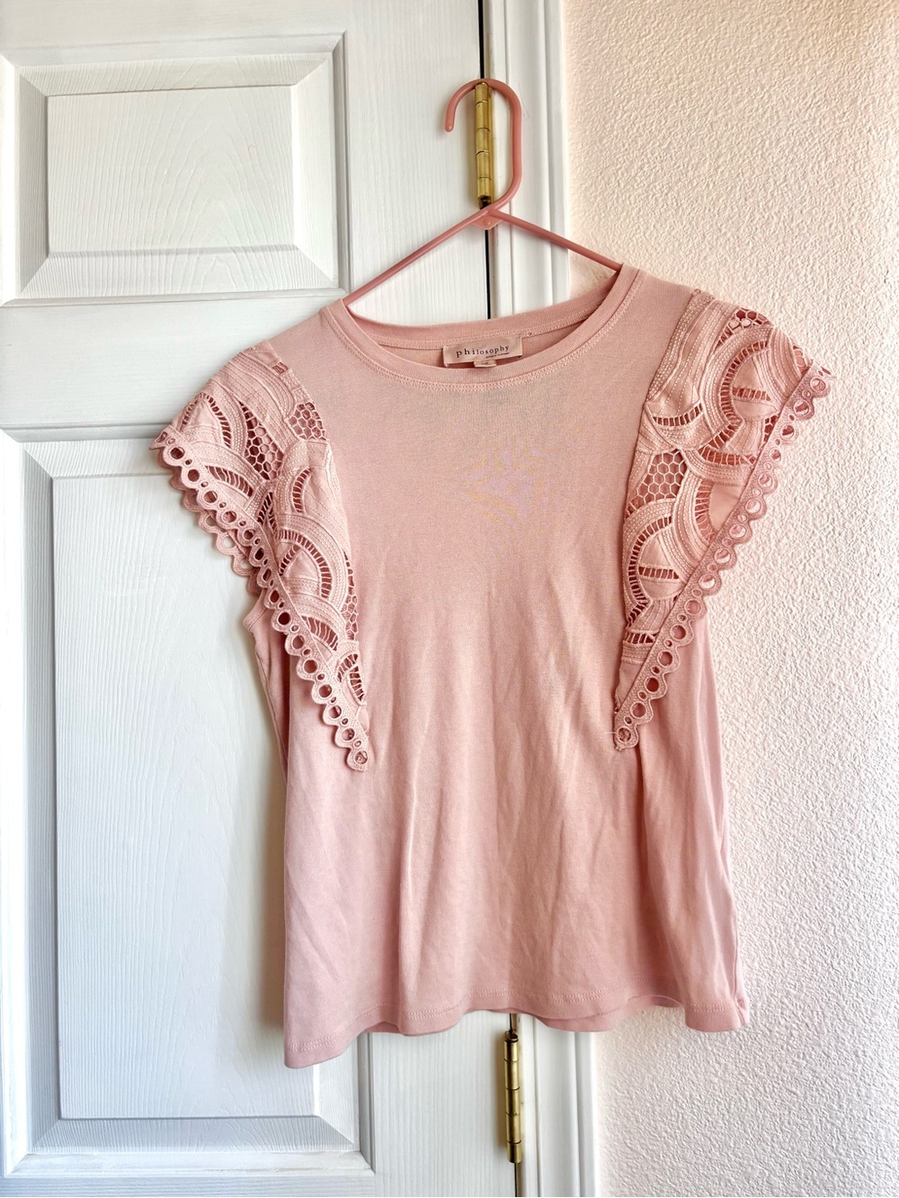 Philosophy Republic Clothing Pink Lace Sleeve Top L